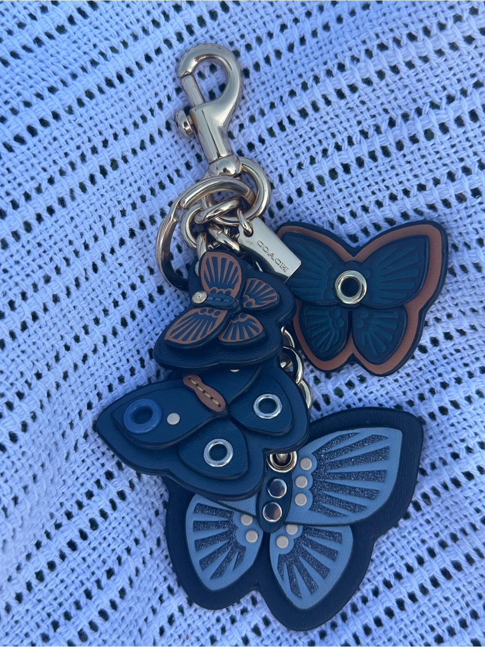 Coach Blue & Brown Butterfly Keychain Charm - Picture 2 of 3